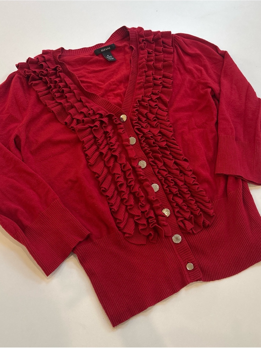 Alfani Red Ruffle-Front Button Cardigan